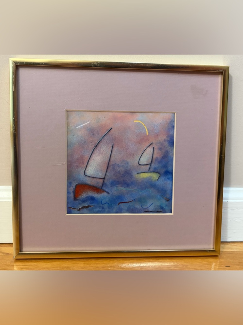 Marguerite Carideo Sailboats Enamel on Copper Art Framed Nautical Boat Artwork